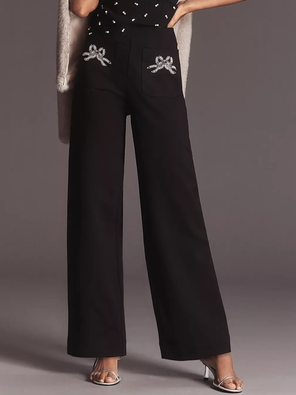 NWT Anthropologie Maeve Colette Full Length Embroidered Ponte Pants Black 33